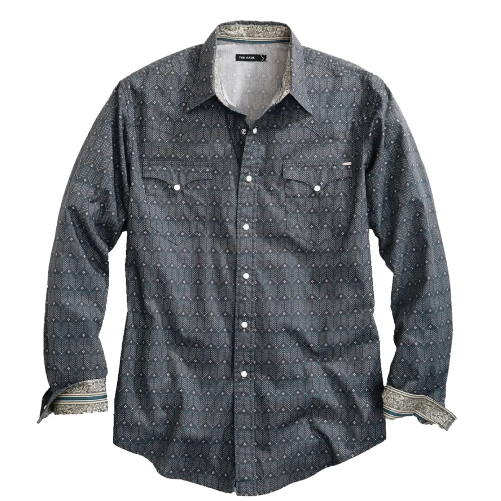 TIN HAUL MEN'S PEARL SNAP ARROW POINTS PRINT - GREY